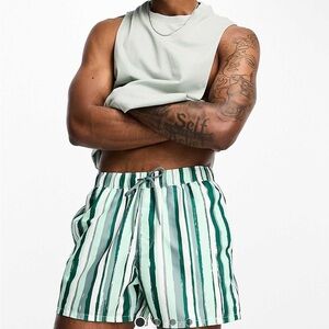 ASOS Green Striped Swim Trunks NWT!!